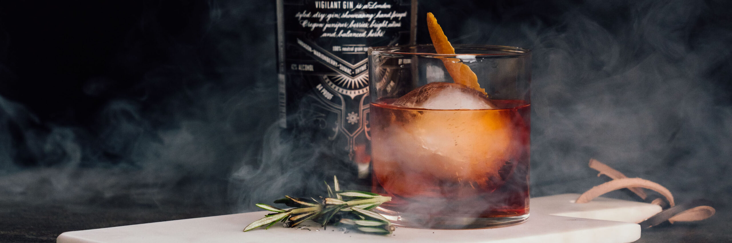 smoked cocktail, smoked rosemary negroni cocktail